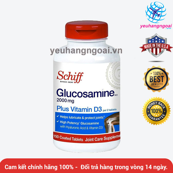 Glucosamine 2000mg Plus Vitamin D3 150 viên Schiff của Mỹ.