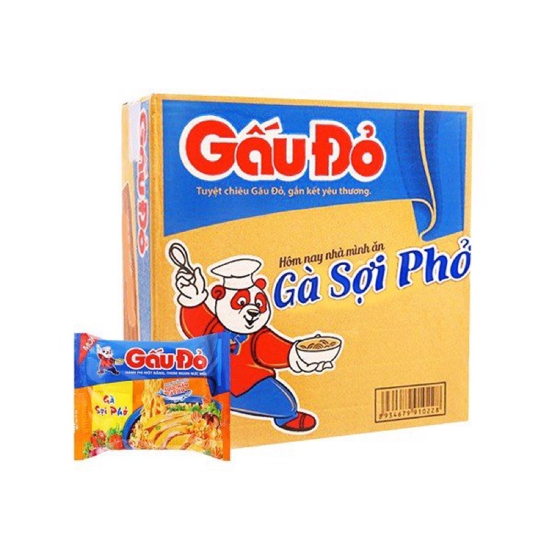 Thùng 30 gói mì gấu đỏ gà sợi phở hành phi 63g