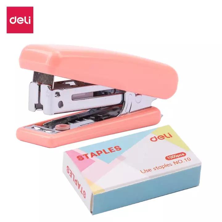DELI Dập ghim 12 trang với 1000 chiếc ghim loại #10 Xanh,hồng - 1 cái - E0254