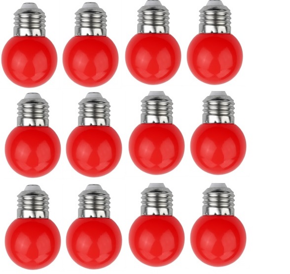 Bộ 12 bóng đèn trang trí tròn đỏ led a40 1w e27