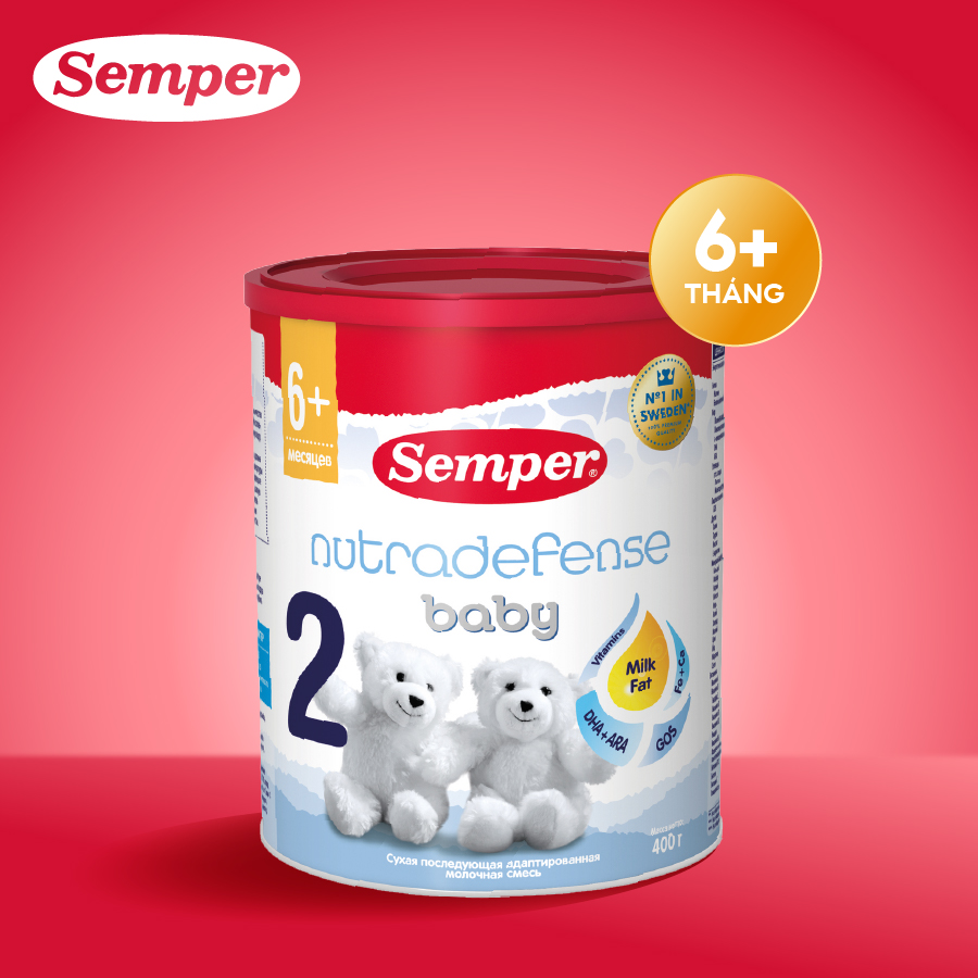 Sữa bột công thức Semper Nutradefense Baby 2 400g dành cho trẻ từ 6 tháng tuổi hỗ trợ hệ miễn dịch và tiêu hóa, bổ sung DHA&ARA, Omega 3, vitamin D giúp trẻ phát triển toàn diện