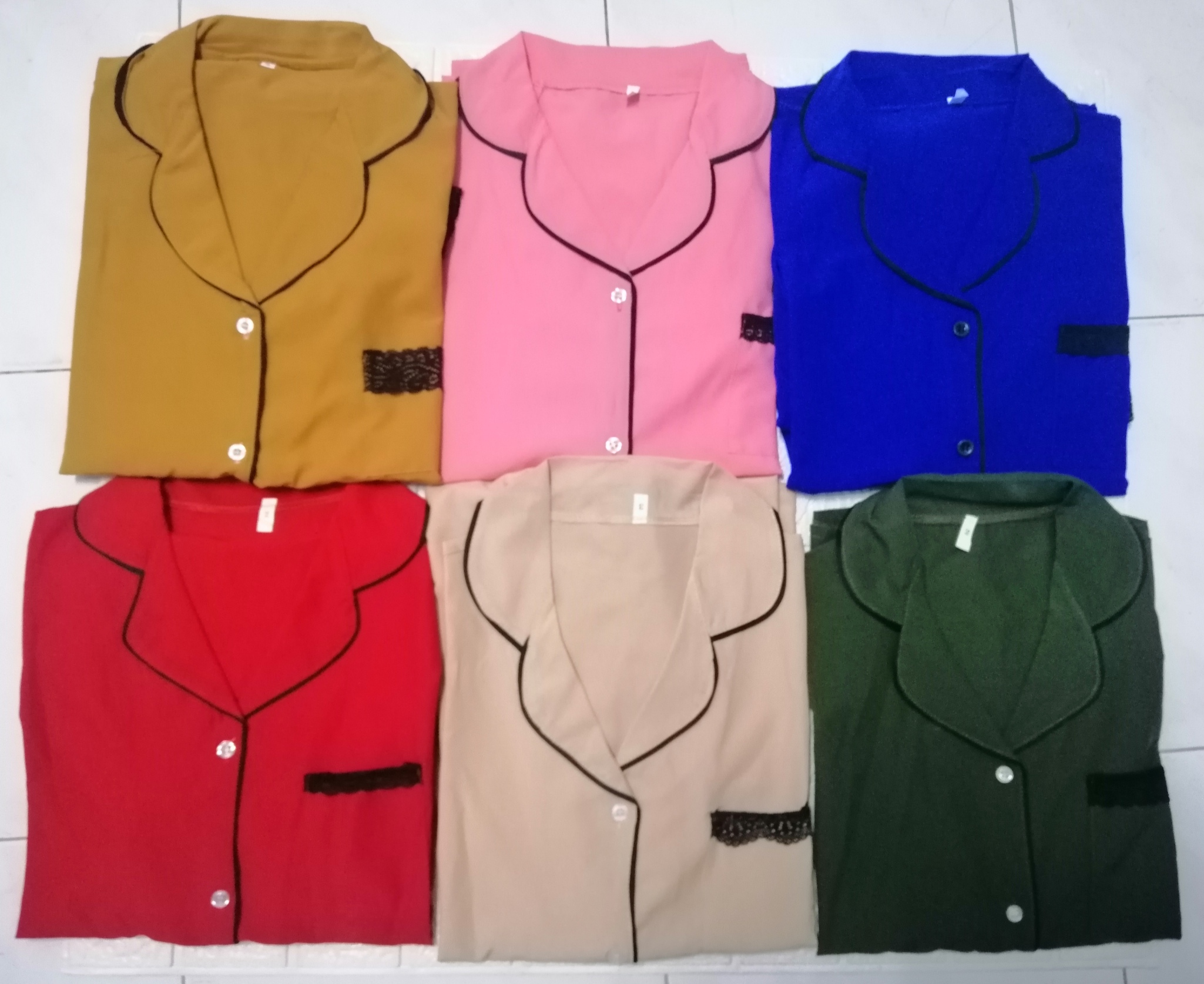 Combo 6 bộ Pijama nữ trơn phối ren – lụa mịn mát