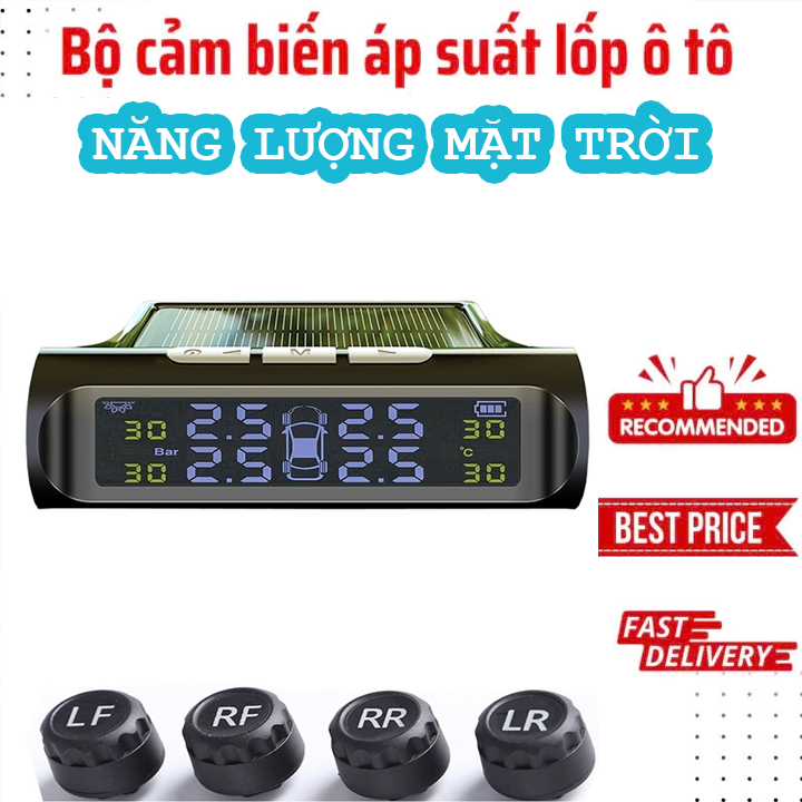 Bộ Cảm biến áp suất lốp ô tô xe hơi gắn ngoài TPMS Màn Hình LCD Năng lượng mặt trời