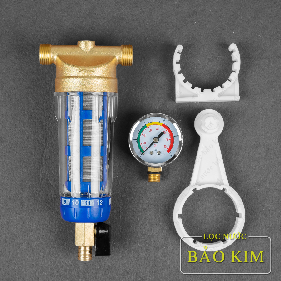 Thiết bị lọc nước đầu nguồn, lọc nước sinh hoạt có đồng hồ áp ren 21