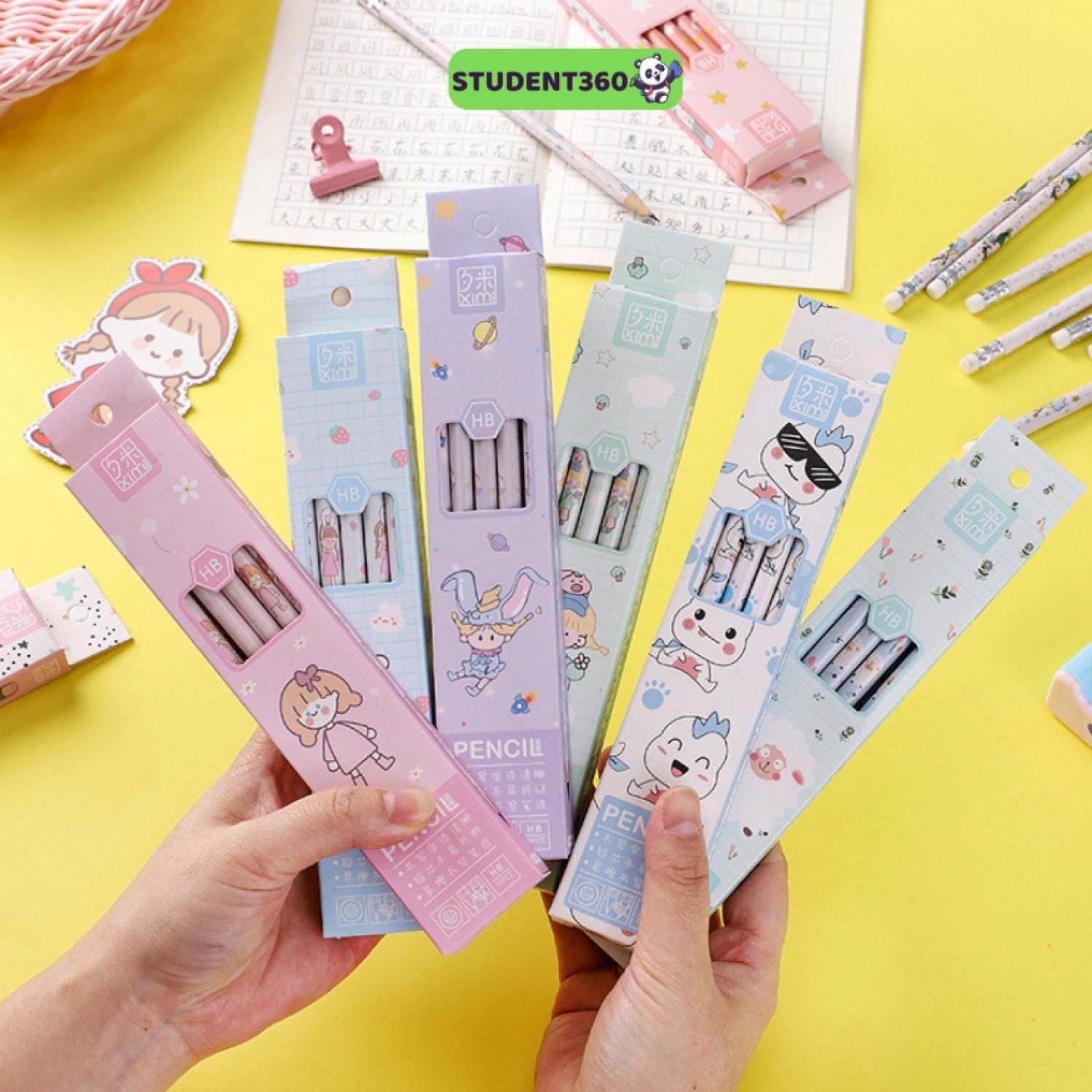 Bút chì hb, họa tiết hoạt hình dễ thương