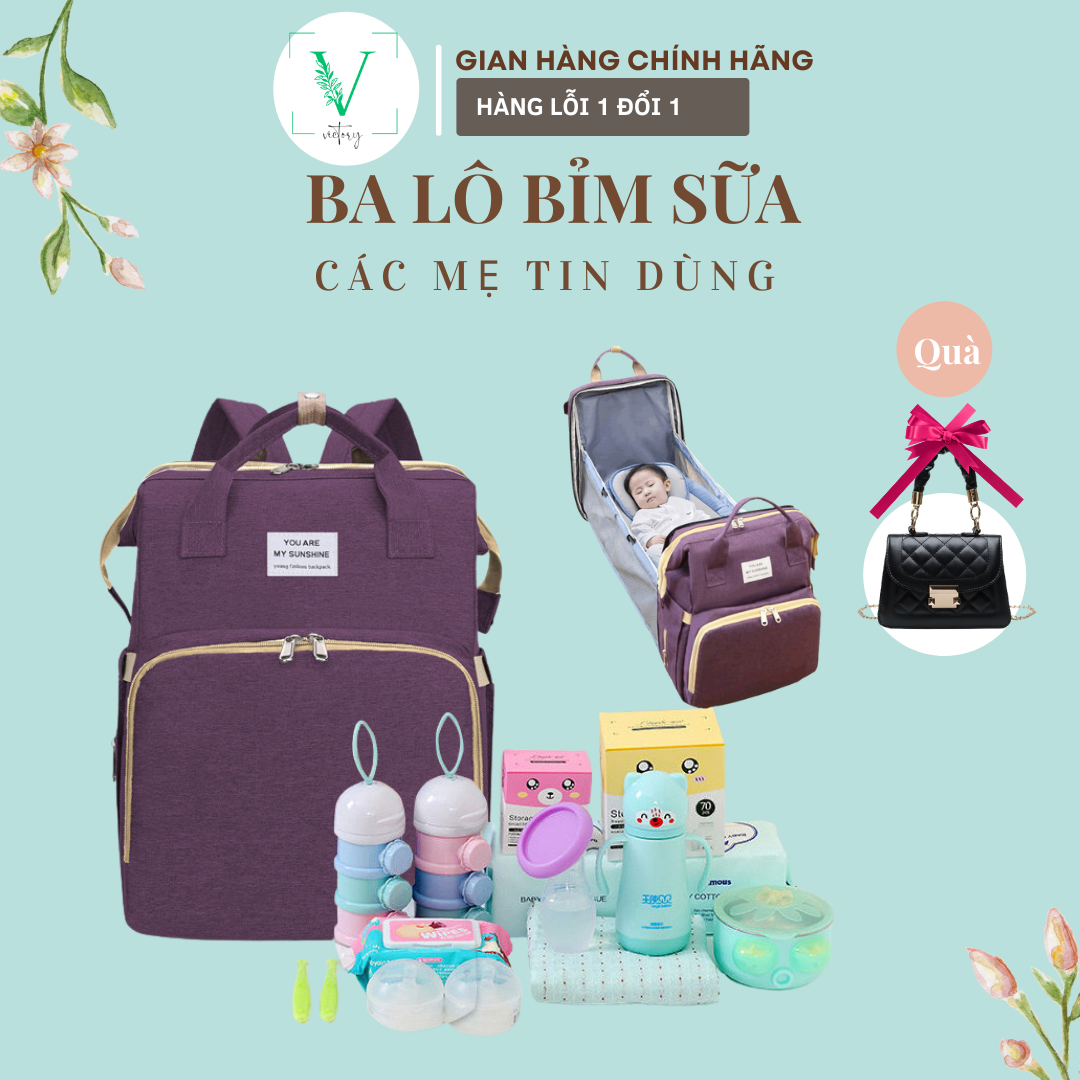 Balo Bỉm Sữa Đa Năng Kèm Giường Cho Bé, Ngăn Giữ Nhiệt, Vải Chống Thấm Tiện Dụng Cao Cấp SKU:501 - Victory