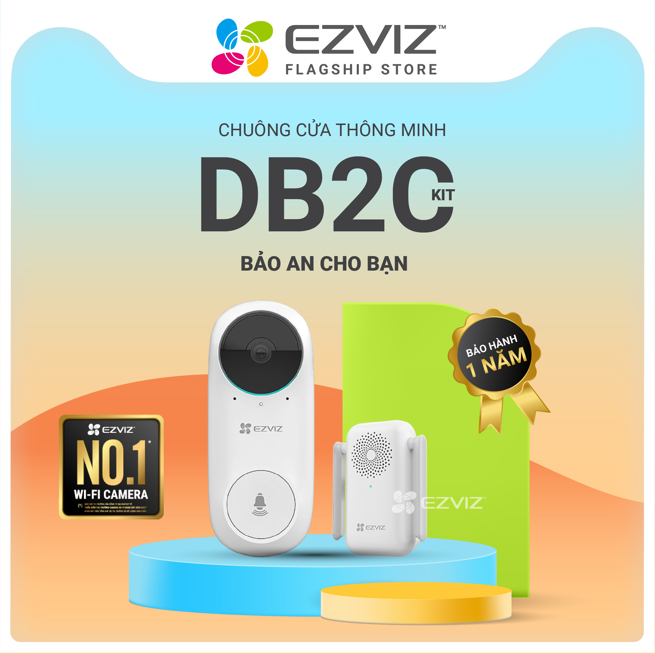 [Tặng Bóng Đèn LB1-Trắng] EZVIZ Bộ Chuông DB2C, 1080p, Chuông Cửa Không Dây Kèm Chuông Báo, Góc Quan Sát Đọc 160°, Tầm Nhìn Ban Đêm  6m, Đàm Thoại Hai Chiều, Pin xạc 5200 mAh , Chuẩn Nén Video H.265--Hàng Chính Hãng--Bảo Hành 24tháng