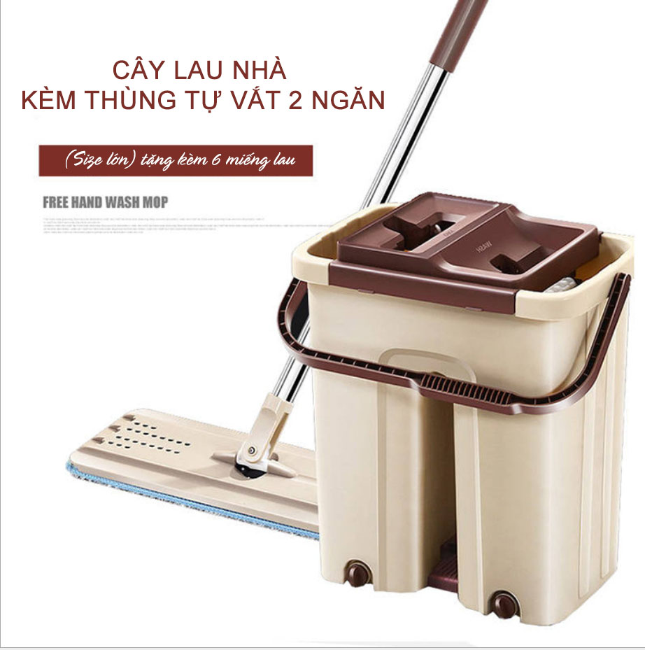 Cây Lau Nhà Tự Vắt, Cây Lau Nhà Thông Minh Spin Mop. Chổi lau nhà tự vắt cao cấp kèm thùng - Tặng kèm móc treo chổi Nhập Khẩu Hàn Quốc.