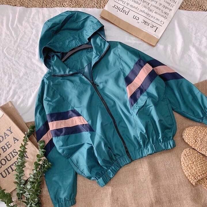 Áo Khoác Dù Nhẹ Nữ Chống Nước Đi Mưa Nhẹ Phối Sọc Tay Thời Trang chipu