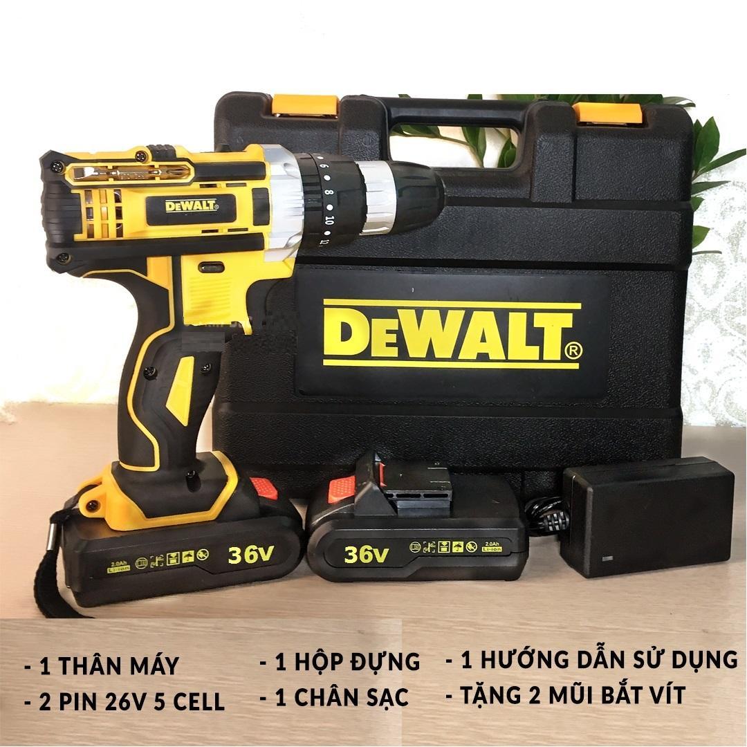Bộ máy khoan pin dewalt 26v full 2 pin có búa - máy khoan cầm tay không dây - máy khoan bin 26v khoan sắt gỗ khoan tường
