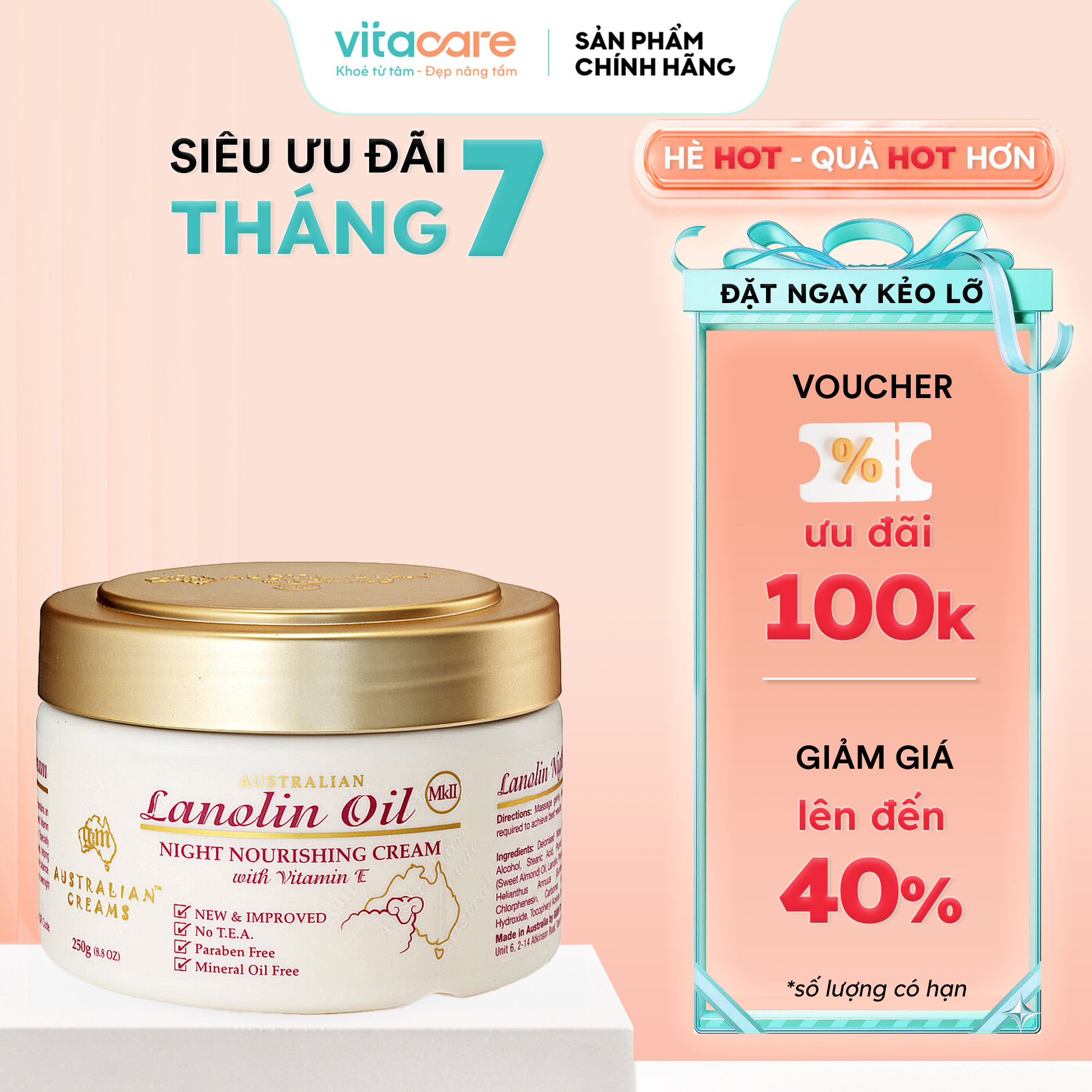 Kem dưỡng da ban đêm chiết xuất mỡ lông cừu Australian Creams MKII 250g