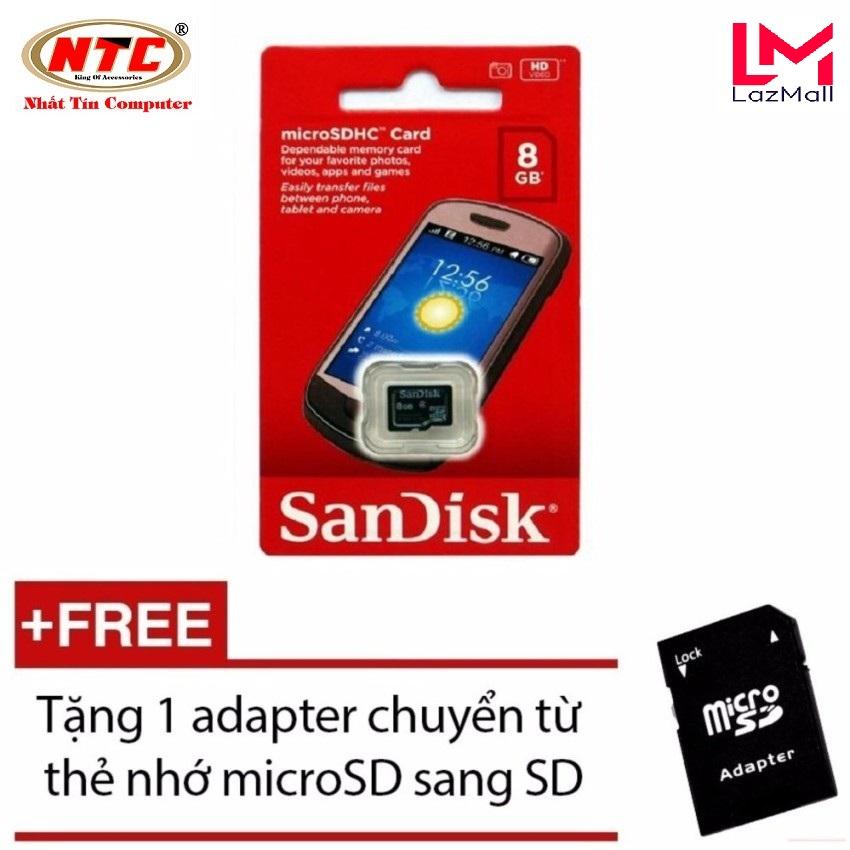 Thẻ nhớ microsdhc sandisk 8gb class 4 + tặng 01 adapter microsd - nhat tin authorised store