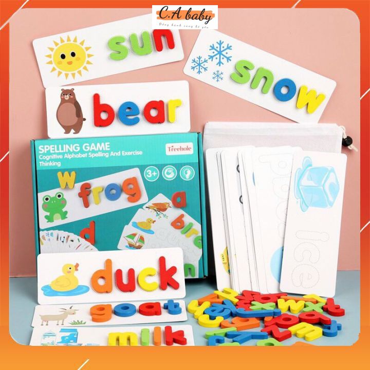 Bộ ghép chữ gỗ spelling game cho bé học đánh vần tiếng anh đồ chơi trí tuệ cho bé