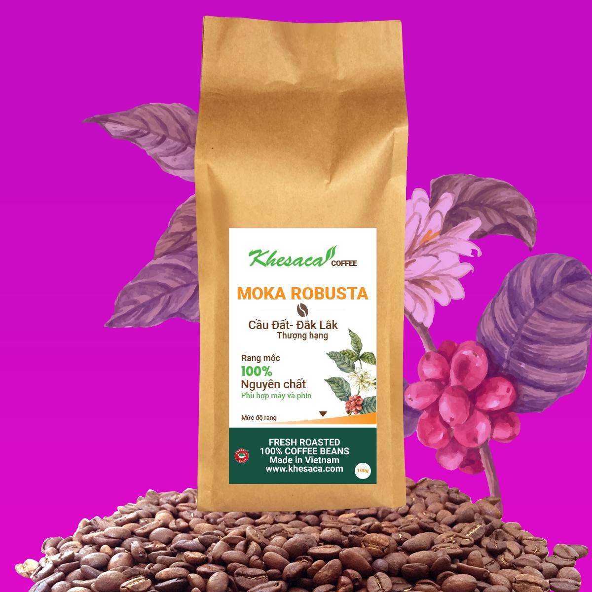 [HCM]Cafe Cầu Đất - Đắk Lắk. Loại hạt Khesaca Coffee nguyên chất Moka & Robusta túi 100gr.  Túi Kraft