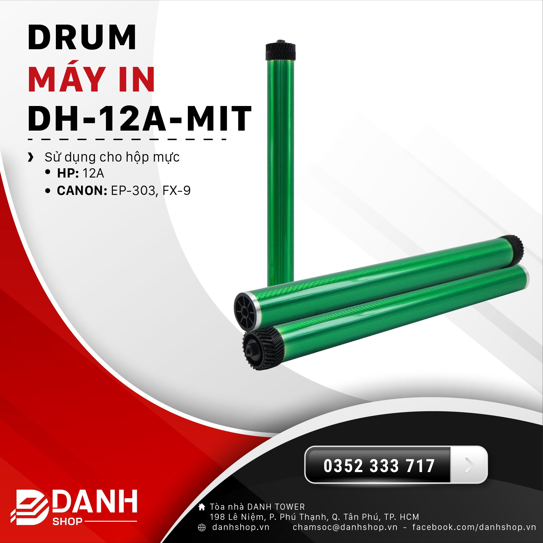 Drum/ trống 12a/hp 1010/1020/1015/1018/1022/lbp 2900/3000/fx9-mitsu-kèm hình thật