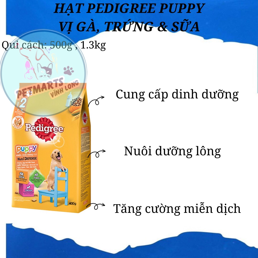 Thức ằn pedigree dạng hạt cho chó con vị gà và trứng, sữa 1.3kg