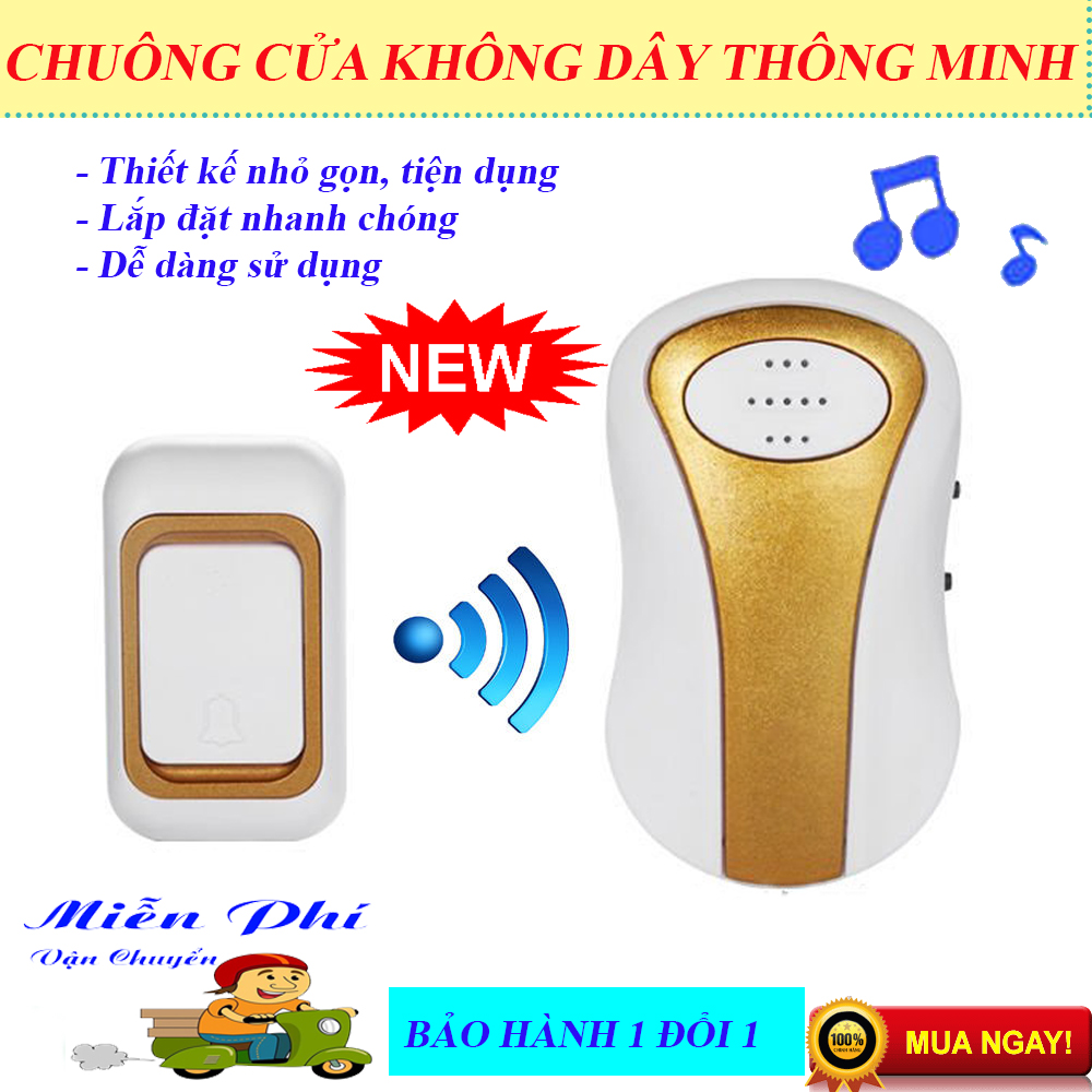 Chuông Bấm Gọi Cửa, Chuông Dành Cho Bệnh Nhân, Người Cao Tuổi, Chuông Cửa Không Dây Thông Minh. Thiết Kế Nhỏ Gọn, Lắp Đặt Nhanh Chóng, Dễ Dàng Sử Dụng, BẢO HÀNH 1 ĐỔI 1 . MUA NGAY!!!