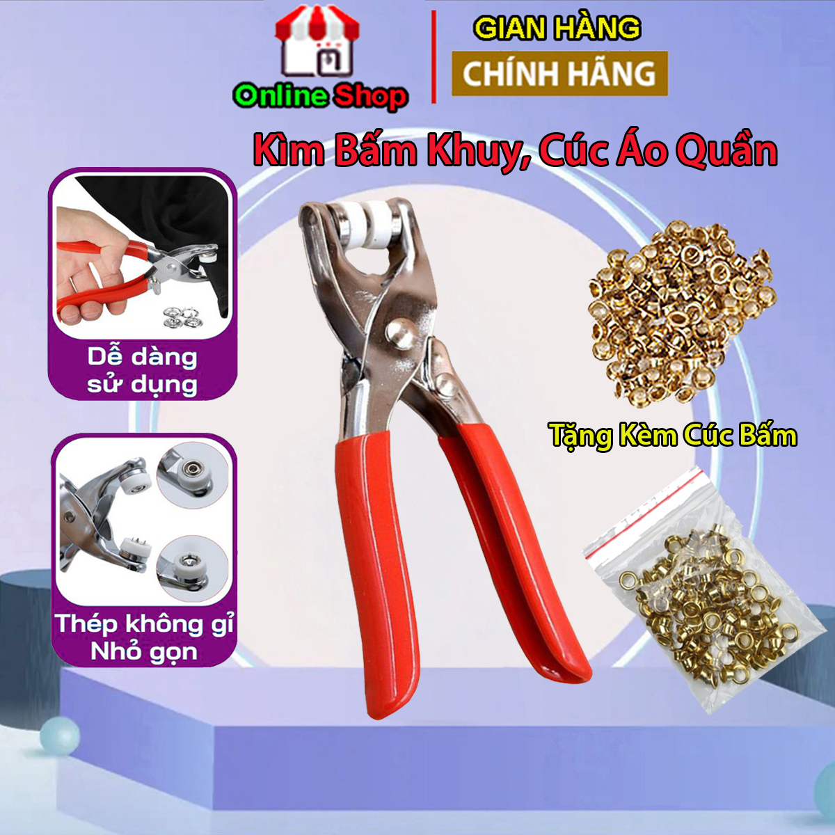 Kềm bấm khuy cúc quần áo, kìm bấm cúc áo đa năng, bộ dụng cụ chốt bấm cho quần áo, bộ kìm bấm khuy, kìm bấm khuy đa năng, kìm bấm cúc quần áo, khuy áo, kìm bấm cúc vành áo kim loại đa năng