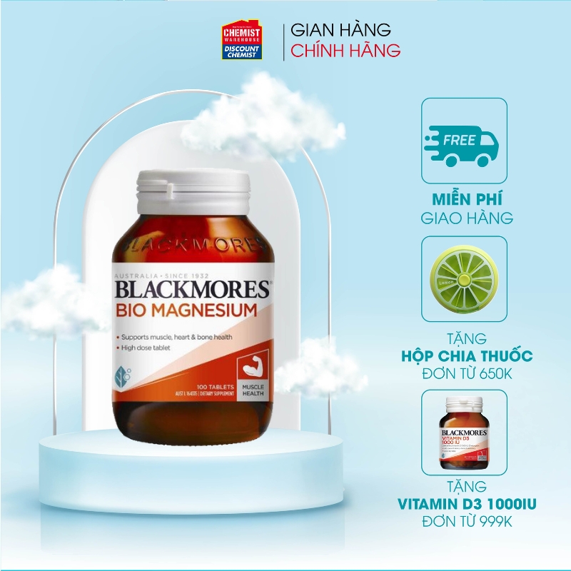 Viên uống bổ sung magie Blackmores Magnesium 100 viên hỗ trợ sức khỏe cơ