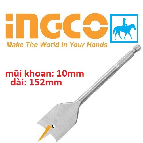 Mũi khoan gỗ đầu dẹp 10li 10mm dài 152mm ingco dbw2211001