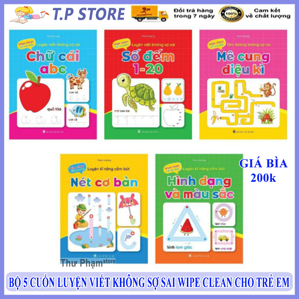 Bộ 5 Sách Luyện Viết Chữ Xóa Được Wipe Clean Tặng Kèm 2 Bút - Luyện Viết Không Sợ Sai cho Trẻ Em - Luyện Kỹ Năng Cầm Bút - Sử Dụng được Nhiều Lần