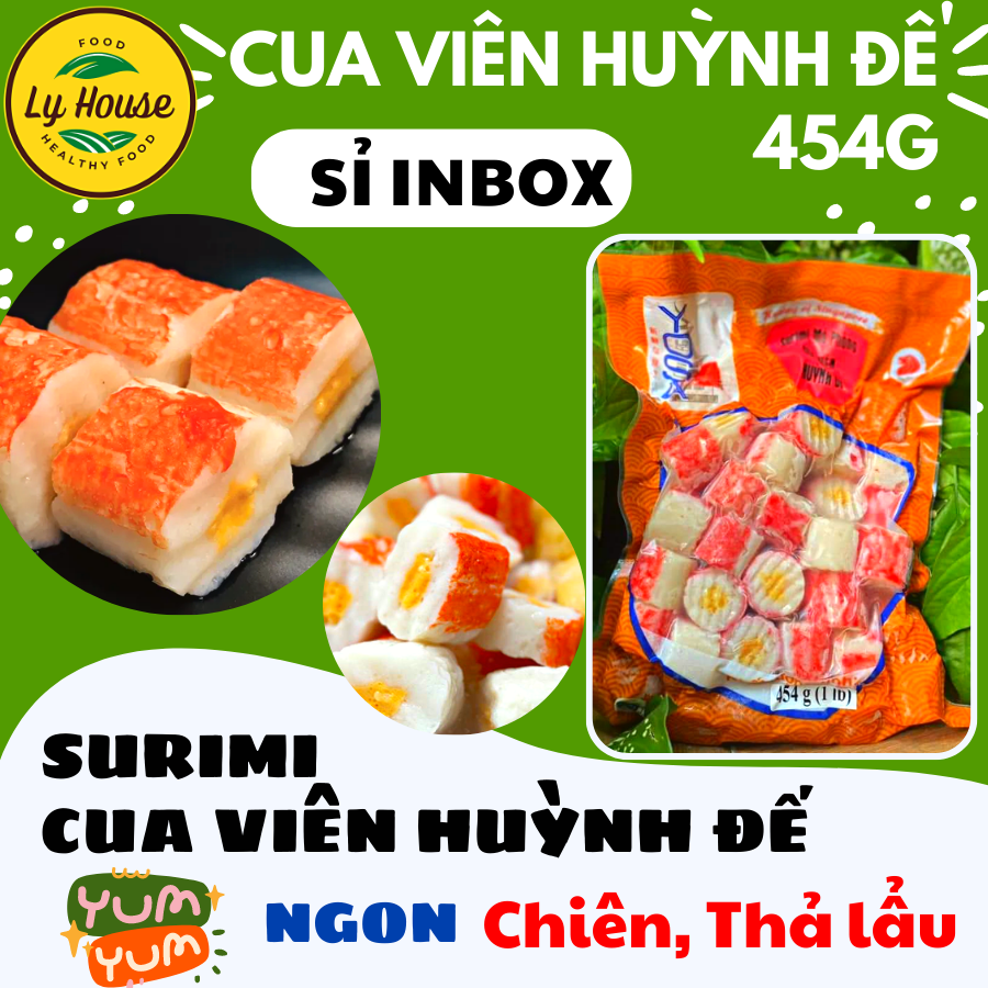 CUA VIÊN HUỲNH ĐẾ 454G gói nhiều viên. Vị surimi thơm ngon. Tiện lợi, bảo quản ngăn đông, dễ chế biến, hợp vệ sinh. Hợp tiệc gia đình, món ăn vặt sinh nhật Ly House