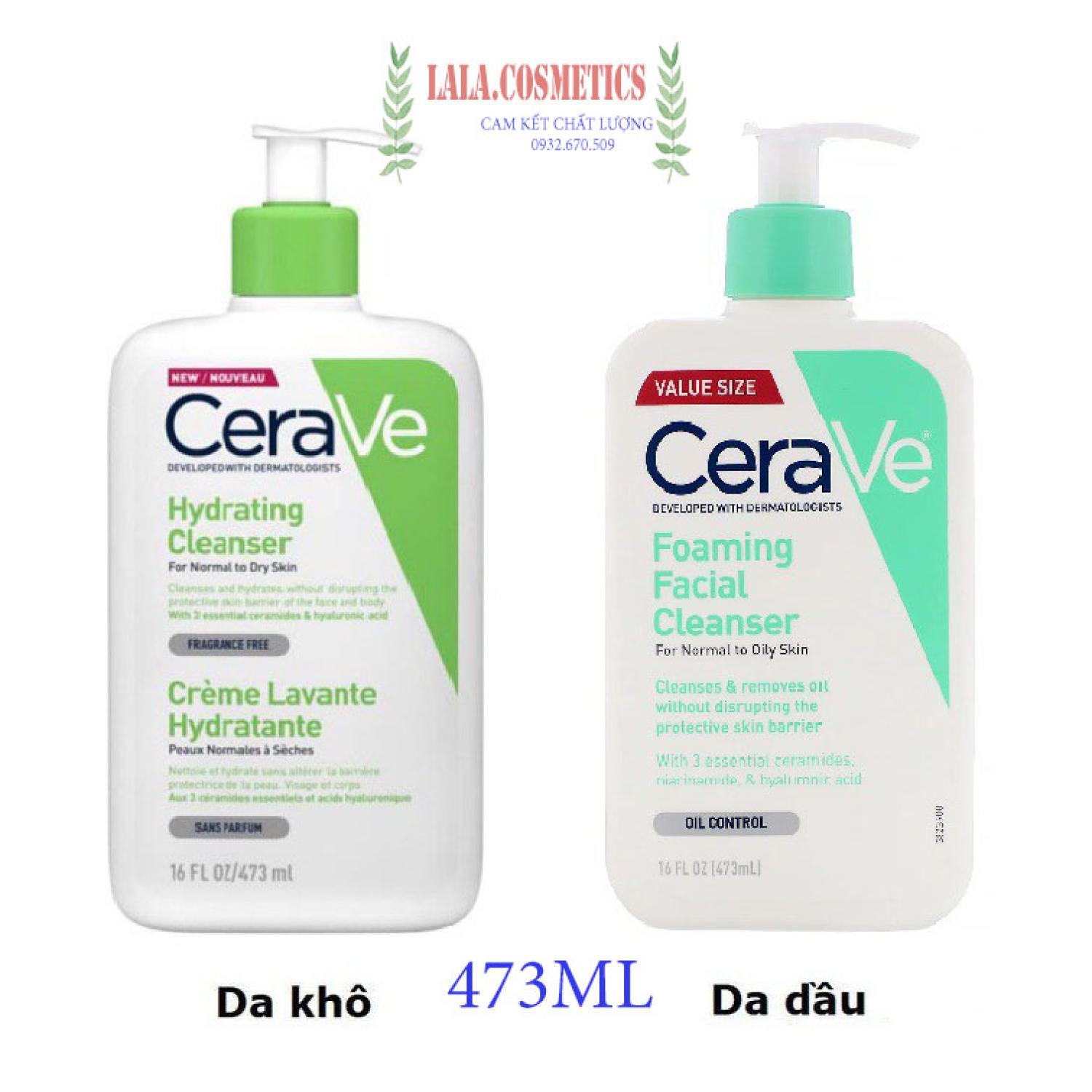 Sữa rửa mặt Cerave da dầu Foaming Facial Cleanser/Hydrating Cleanser 473ml