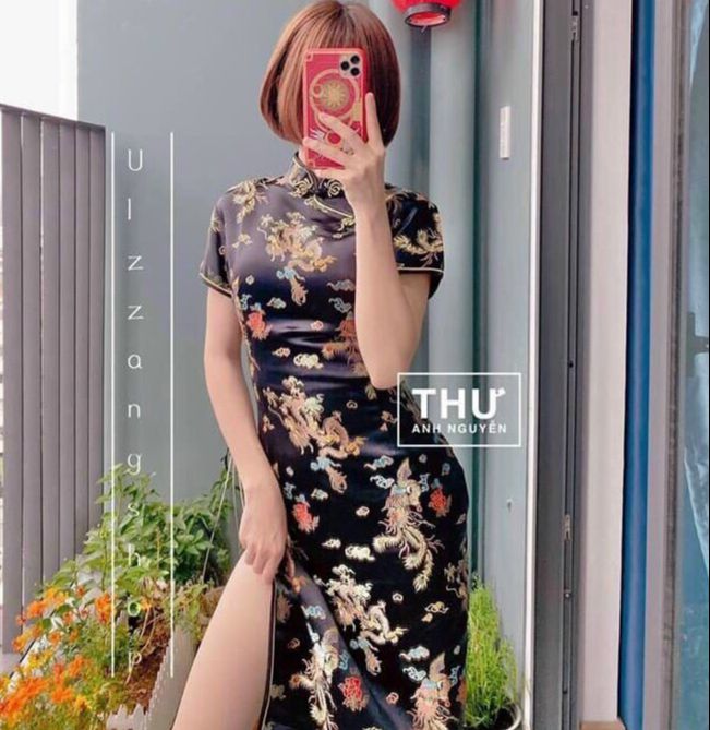 [Mẫu Hot] Đầm Váy Nữ Ôm Body Xẻ Tà Sườn Xám In Họa Tiết Thời Trang Kiểu Cách Đi Chơi, Đi Dự Tiệc D.ONE FASHION, Mẫu Free Size (40-55Kg) Mặc Vừa