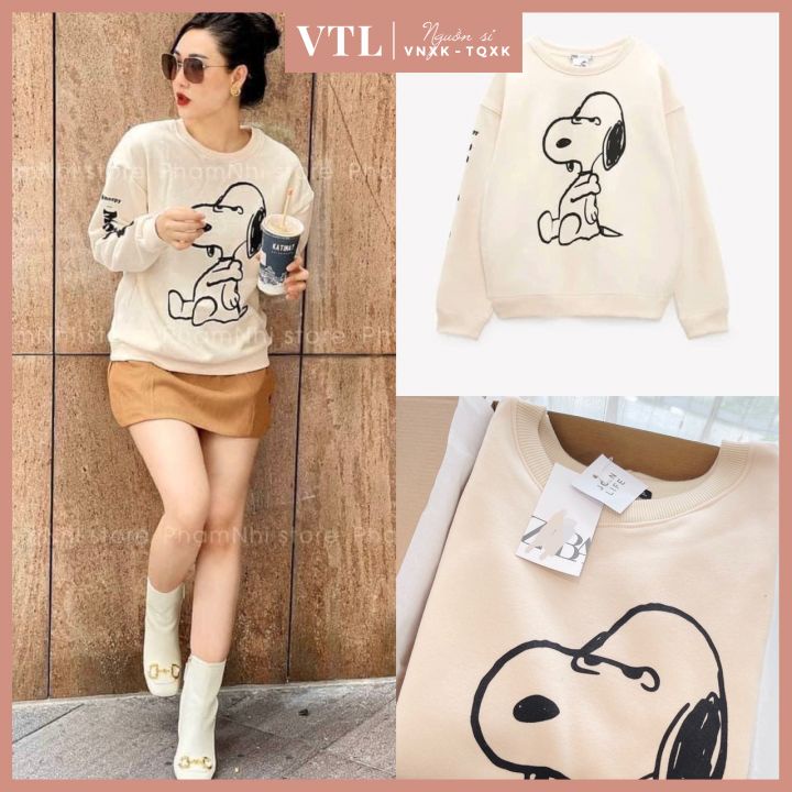 Áo nỉ bông be Snoopy form rộng