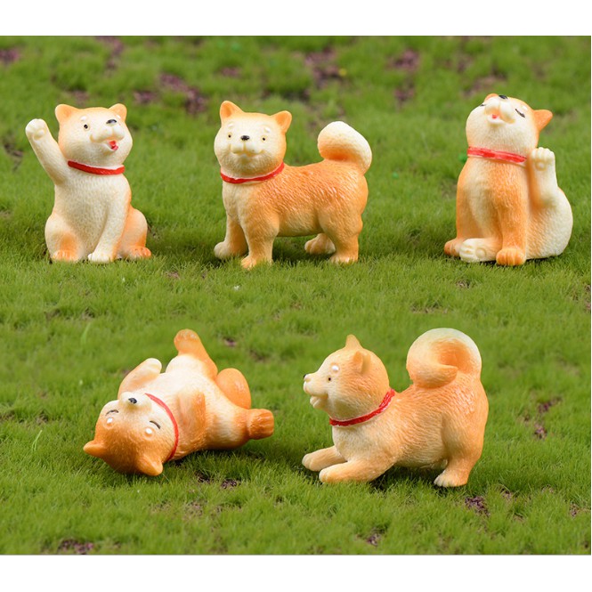 Combo 05 chú chó dòng Akita Nhật Bản nghịch ngợm dễ thương thích hợp trang trí tiểu cảnh, nhà búp bê, móc khóa, DIY