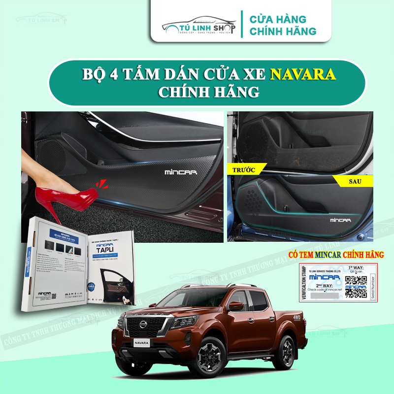 Bộ 4 Tấm dán Tapli xe NAVARA chính hãng MINCAR chống trầy xước cửa xe, chống xước tapi cửa ô tô bằng Carbon Air Fiber cao cấp