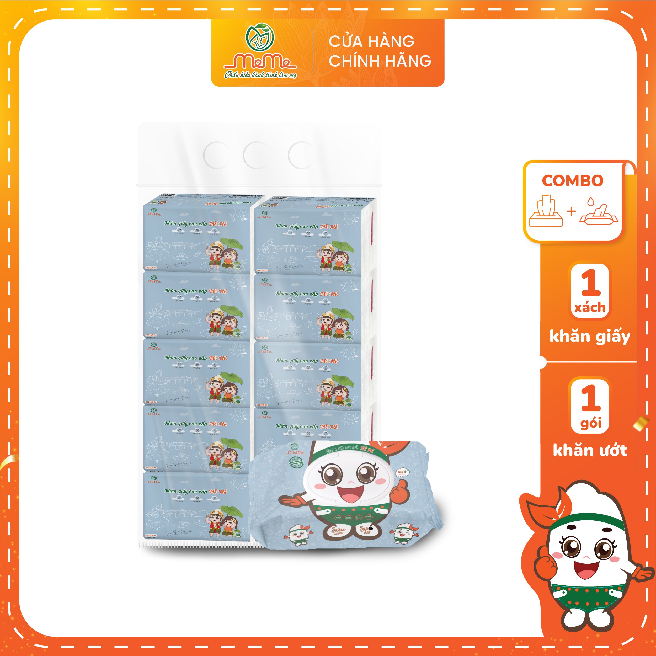 Combo 10 gói khăn giấy mễ mễ - 1 gói khăn ướt cao cấp mễ mễ