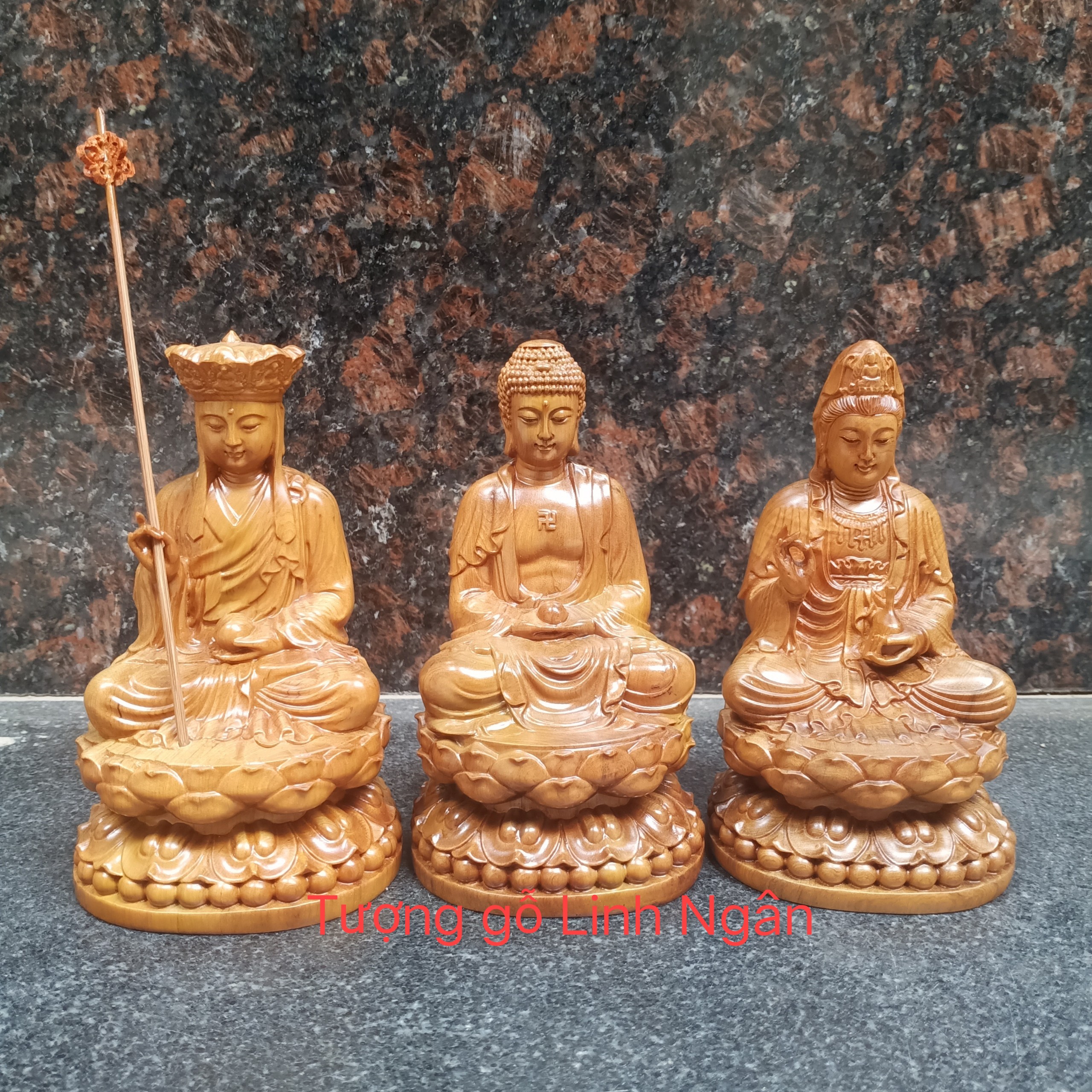 Bộ tượng tam thế phật gỗ bách xanh thơm