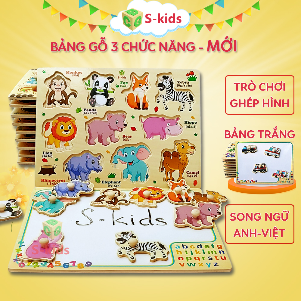 Đồ chơi bảng ghép hình núm gỗ thông minh cho bé, loại dày với 11 chủ đề.