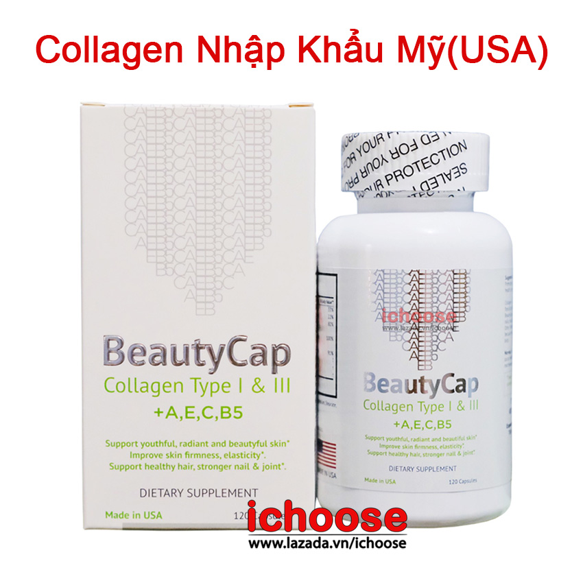 [HCM]Viên uống đẹp da Collagen +AEC B5 Beautycap nhập khẩu USA (Hộp 120 viên) - Viên uống đẹp da ngăn ngừa lão hóa giúp da săn chắc mịn màng