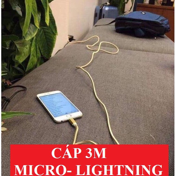 Dây cáp sạc ipdây dù dài 1m 3m cho phụ kiện tai nghe sạc dự phòng