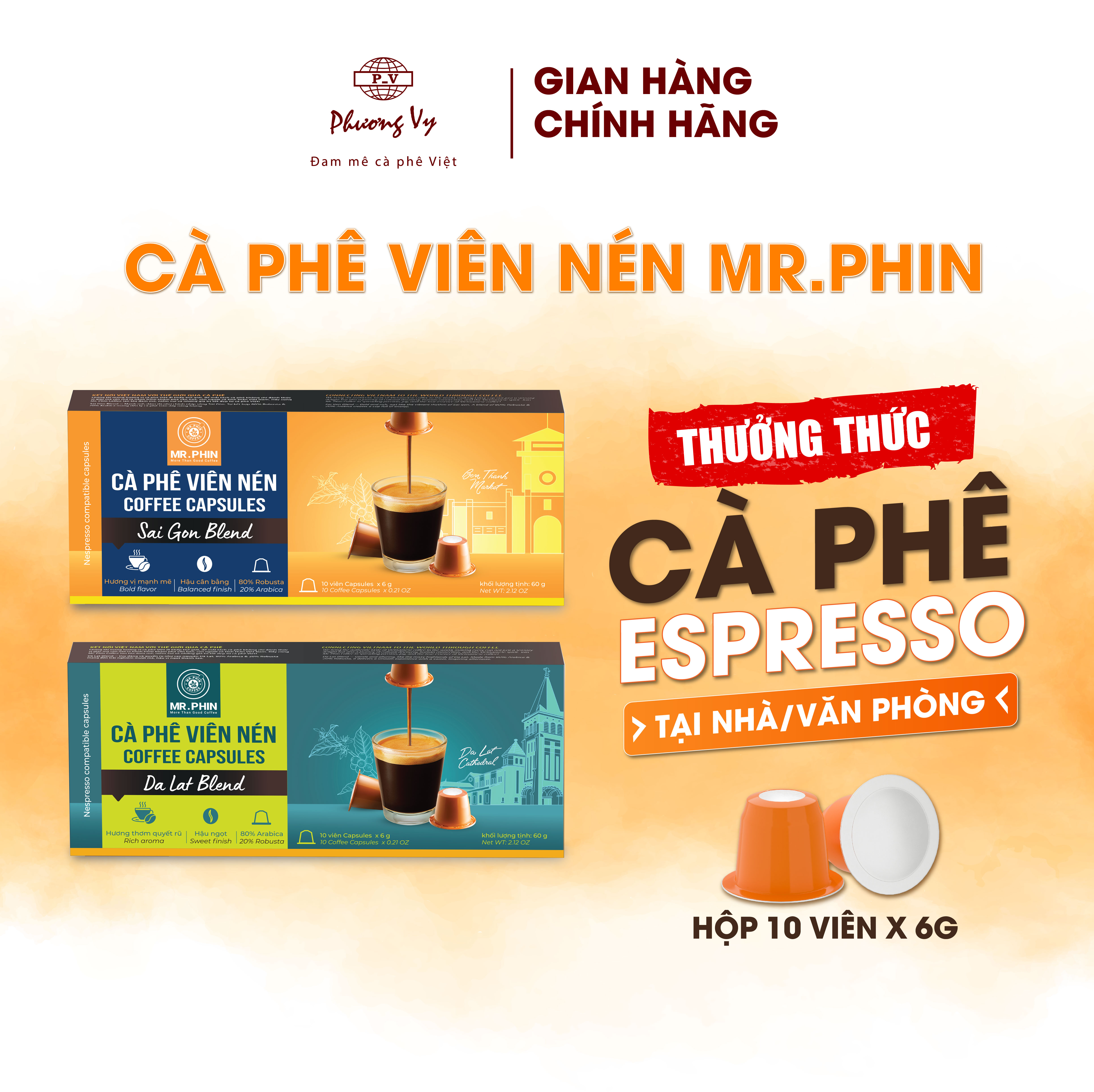 Cà Phê Viên Nén Mr. Phin phù hợp máy Nespresso, Phương Vy Coffee