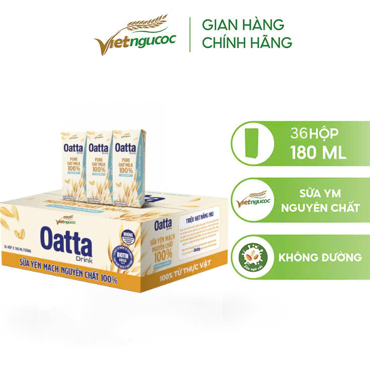 Thùng 36 Hộp Sữa Yến Mạch Nguyên Chất OATTA Drink Không Đường 180ml