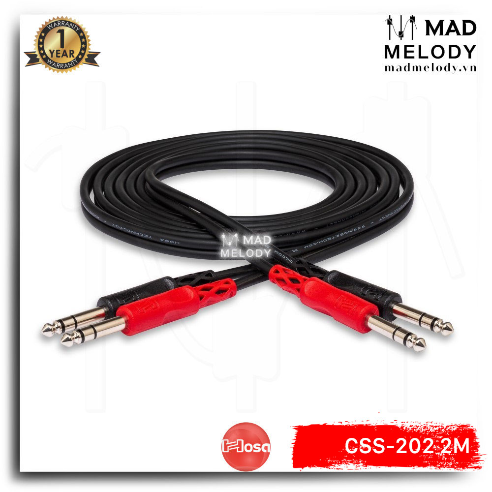 Hosa Stereo Interconnect CSS-202 (2m) (2 1/4in TRS - 2 1/4in TRS) [Dây cáp tín hiệu đôi 2 đầu 6ly TRS, NEW]