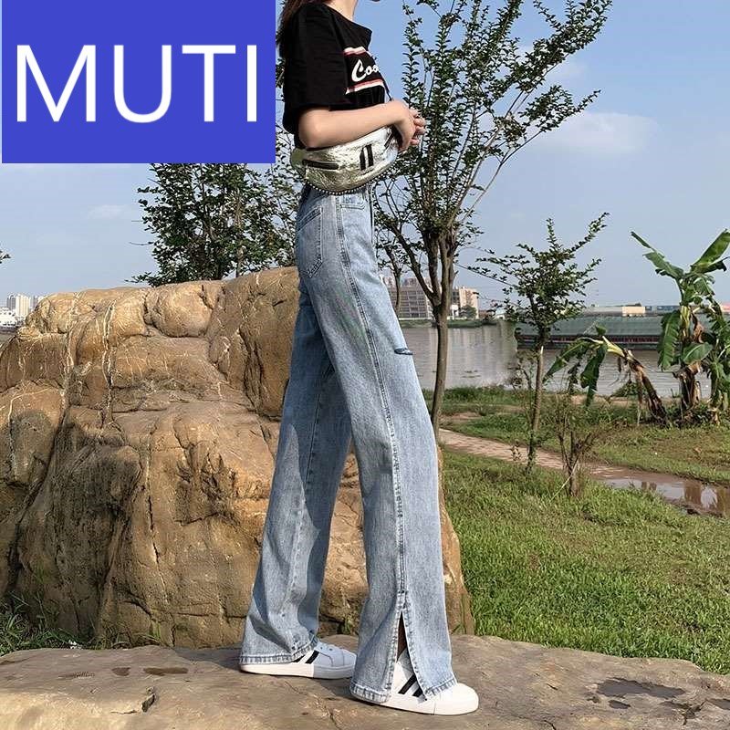 [ THƯỢNG TẦNG ] QUẦN JEAN ỐNG RỘNG NỮ LƯNG CAO XẺ TÀ RÁCH ĐÙI PHẢI MÀU XANH NHẠT CAO CẤP MUTI ĐỦ SIZE S, M, L LAI CUỐN SIÊU DÀI RỘNG THƯỚT THA, CỰC ĐẲNG CẤP