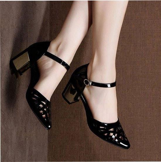 Giày sandal nữ mũi cắt lazer gót bạc cao cấp rosata za05 5p gót trụ - hàng việt nam - bkstore