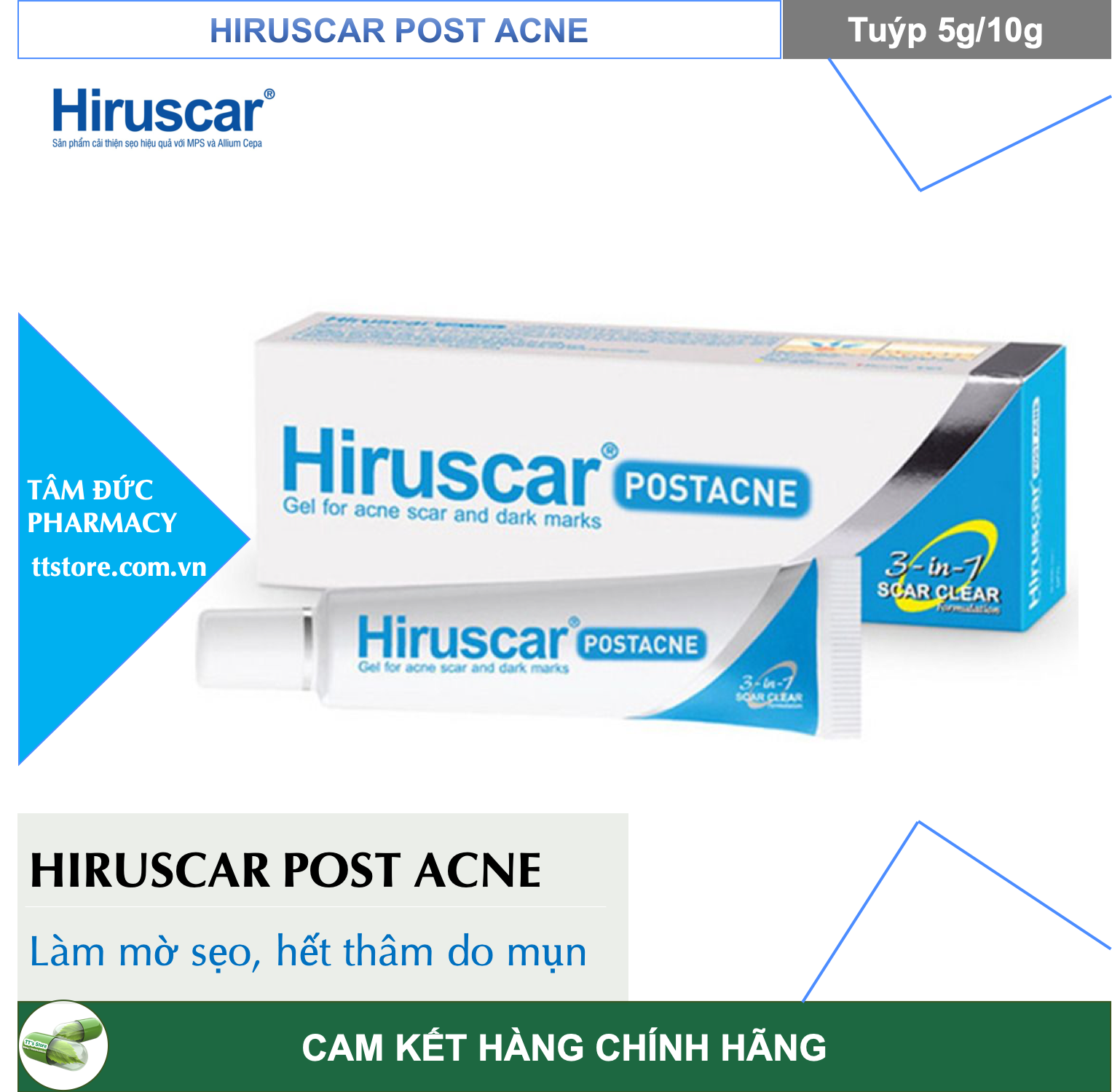 HIRUSCAR POST ACNE [Tuýp 5gr/10gr] - Gel làm mờ sẹo mụn và thâm mụn [hirusca / híuca / hirucar]
