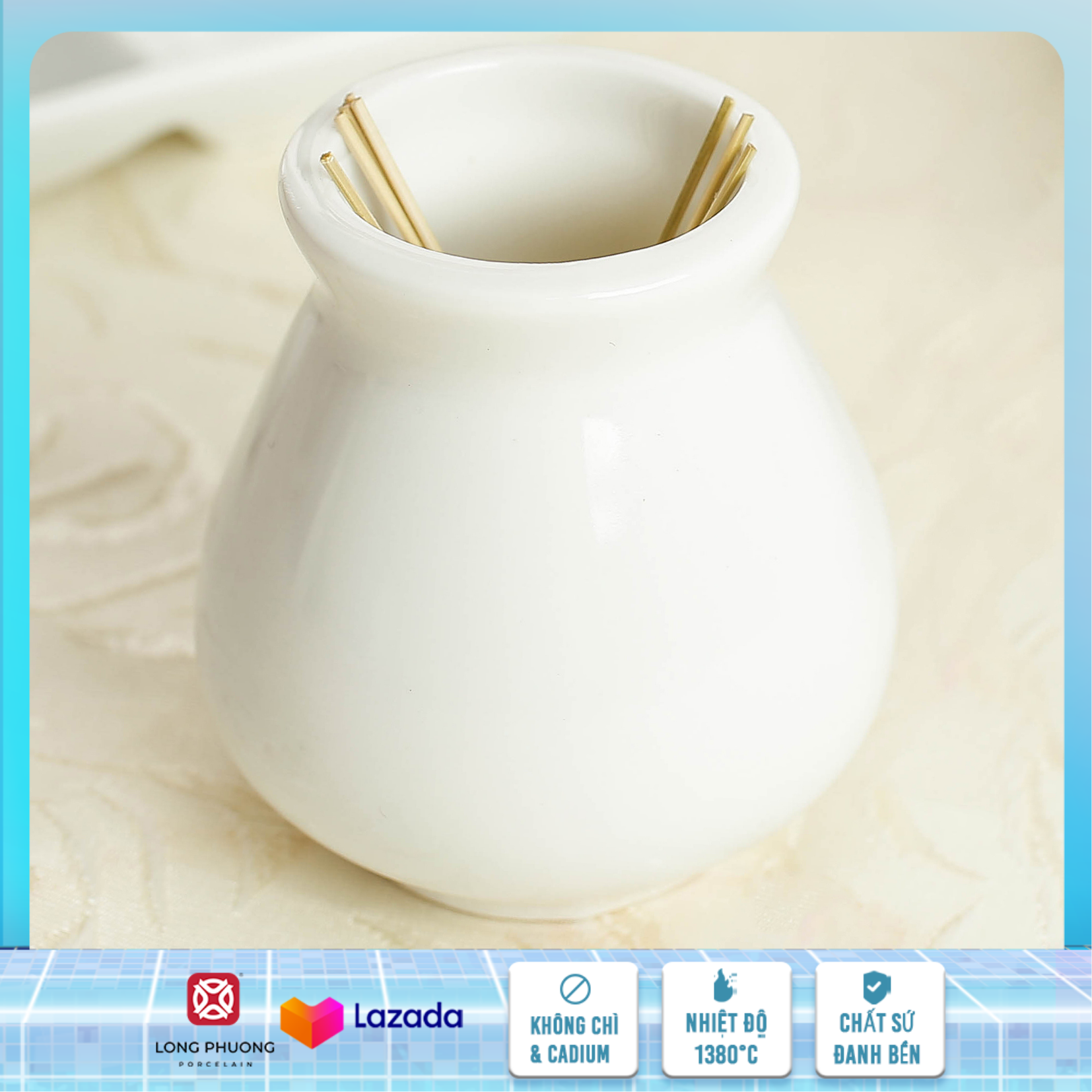 Ống tăm bầu - ống đựng tăm bằng sứ, hộp đựng tăm, lọ đựng tăm, hủ đựng tăm Long Phương