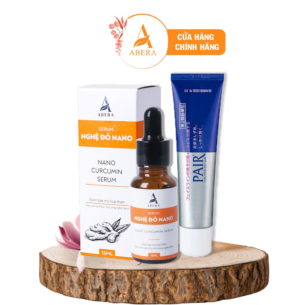 Serum thâm mụn, thâm quầng mắt nghệ đỏ nano abera & kem mụn pair nhật bản - dành cho da đang bị mụn