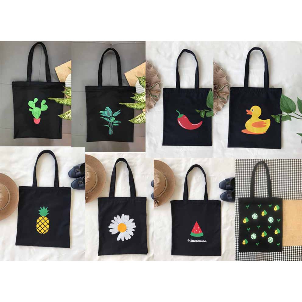 Túi vải canvas đen in hình cute