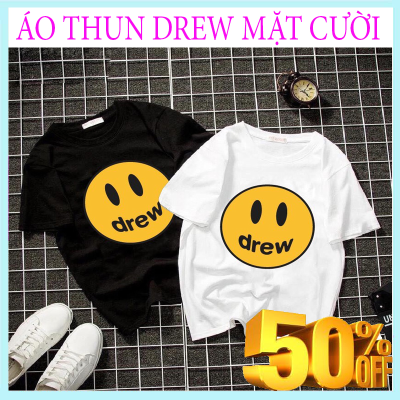 Áo thun drew mặt cười cổ tròn form rộng unisex - áo thun nam nữ unisex form rộng cotton tici nam nữ drew tay lỡ mặt cười - áo phông cộc tay dáng dài ulzzang.