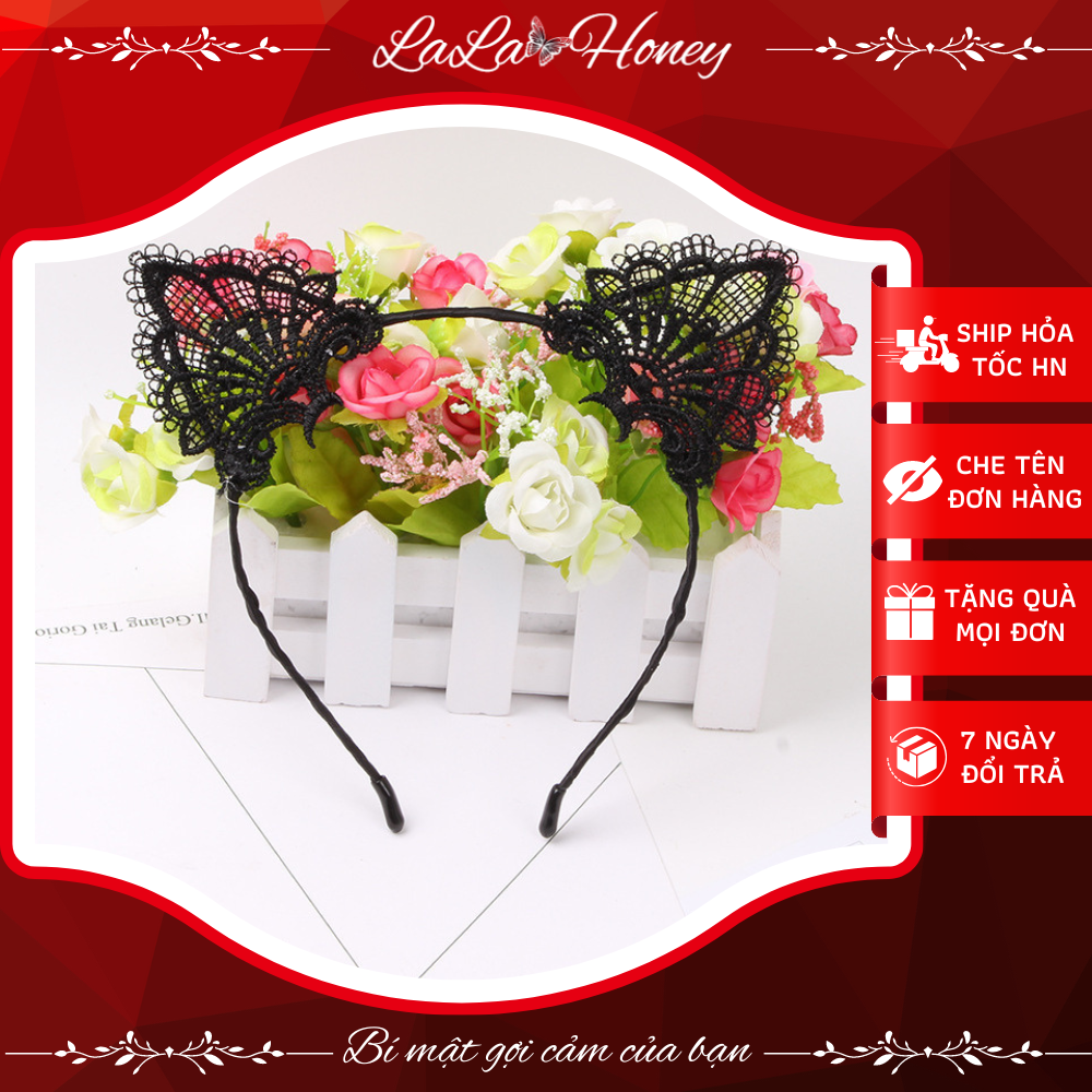 Bờm tóc nữ tai mèo ren cosplay, băng đô cài tóc nữ tai mèo sexy - lala honey
