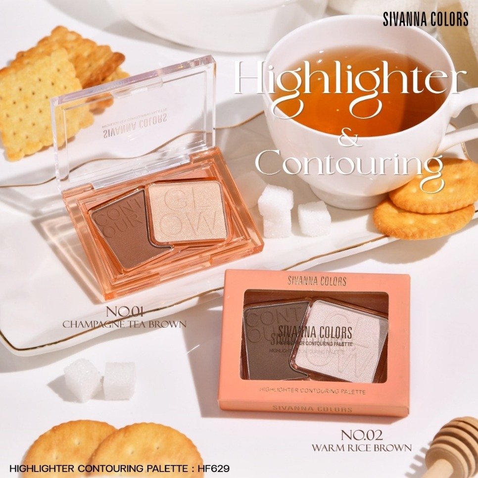 Phấn tạo khối và bắt sáng tông nâu Sivanna Highlighter và Contour Palette HF629.