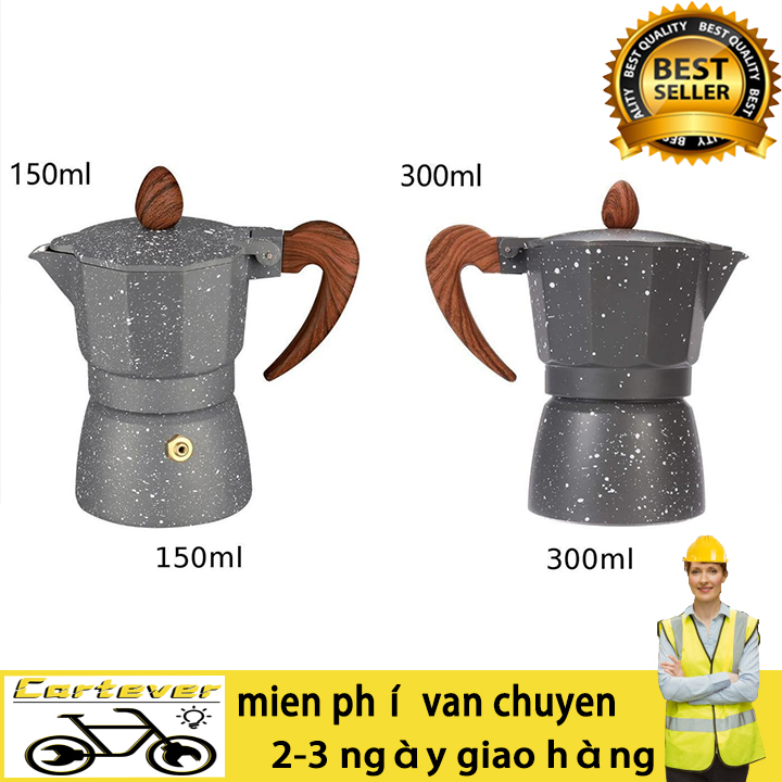 Ấm pha cà phê (cafe) siêu tốc công nghệ Nhật Bản-Bình pha cà phê Moka Pot 6 tách 150/300ml bằng Nhôm