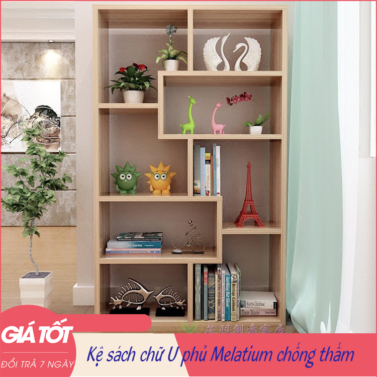 Kệ sách chữ U. Gỗ MDF phủ Melatium chống thấm cao cấp, chống xước chống nước bề mặt sáng bóng. Kích thước 147 x 74 x 20cm